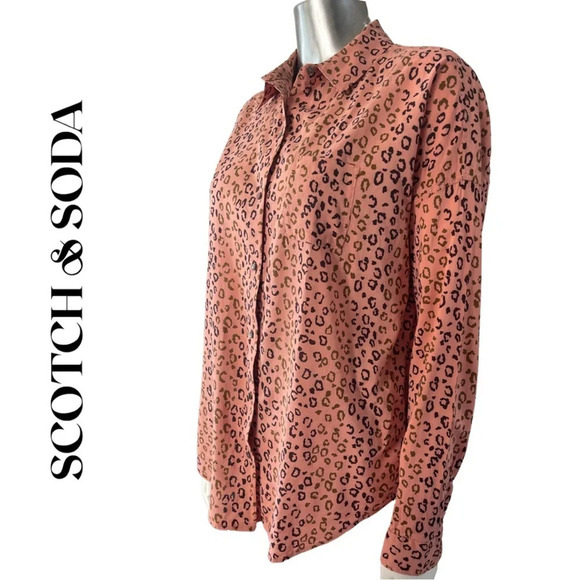 Scotch & Soda Button Down Long Sleeve  Shirt Leopard Print Salmon Small - Picture 6 of 9